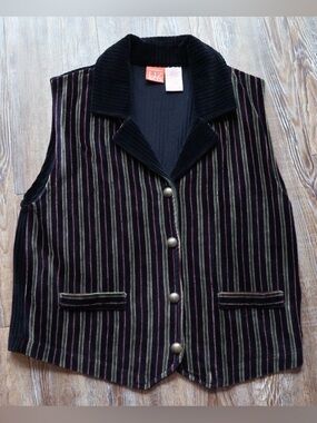 Vintage Liz Claiborne Liz & Co Womens Dark Academia Soft Striped Festival Vest M